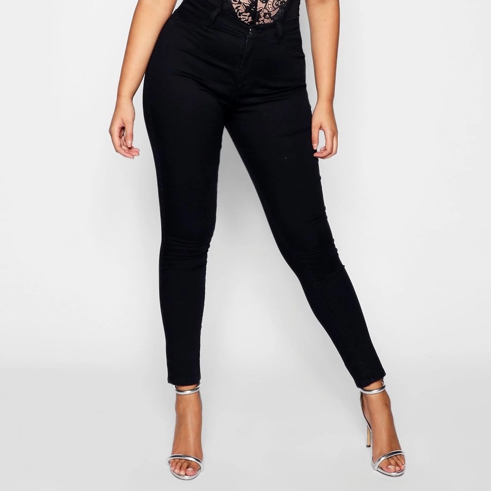 boohoo plus high waisted black skinny jeans